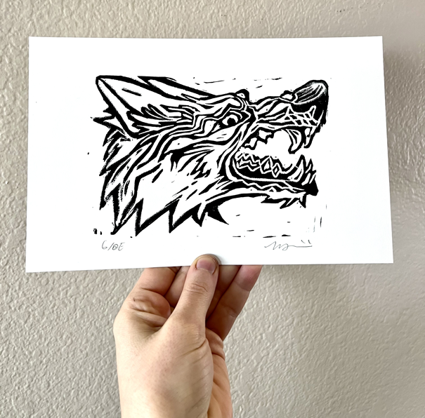 Wolf linoprint